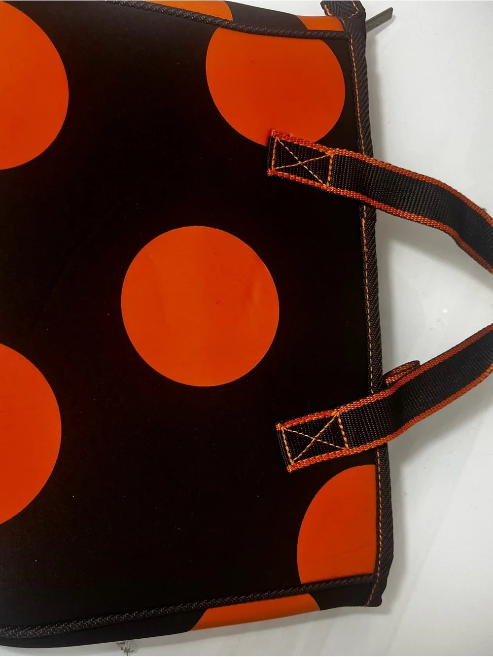 Hadaki Neoprene Laptop Sleeve Case Brown Orange Polka Dot Dual Handle Tech Bag